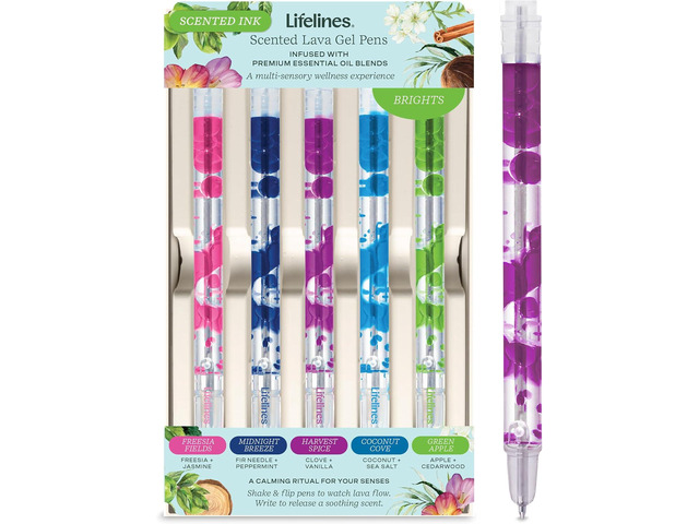 Lifelines Scented Lava Gel Pen Set, 5-Pack (Brights) - 0.5mm Colored Gel Pens Infused with Scented Essential Oil Blends & Mesmerizing Lava - School...