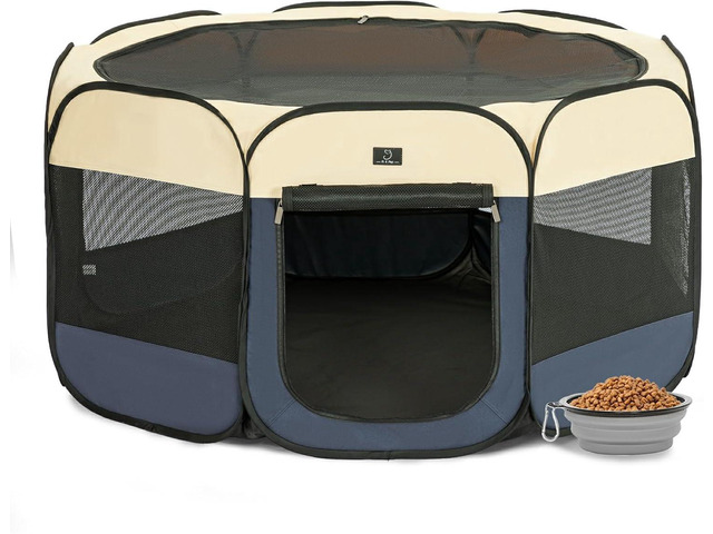 Dog Playpen for Small Dogs & Puppies, 40.55' Portable Indoor Outdoor Puppy Playpen with Bowl, Waterproof Floor, Foldable Pop-Up Pet Pen for Home,...