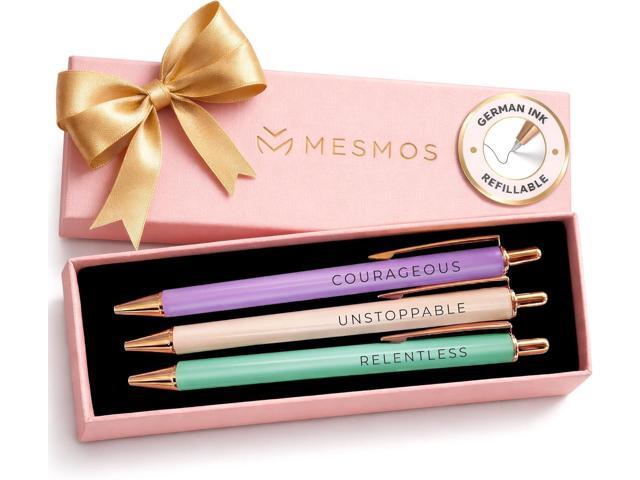 MESMOS 3pc Fancy Pen Set for Women, Inspirational Gifts, Pretty Pink Ink Pens with Sayings, Smooth Writing Office Stationary, Boss Lady Birthday &.