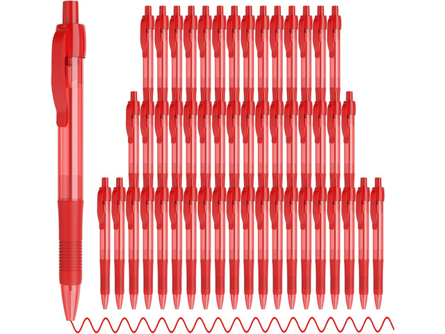 deegtran Pens Bulk, 50 Pack No Bleed Red Ink Click Pens with Soft Grip, Wholesale Retractable Ballpoint Pens for Office School, Medium Point Smooth...