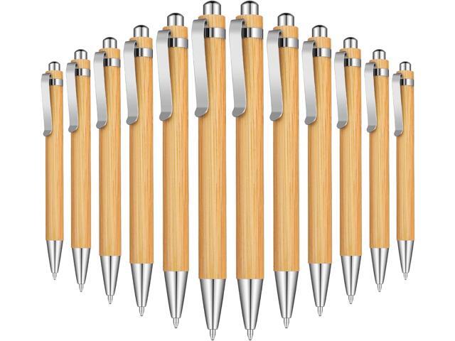Outus 36 Pieces Bamboo Wooden Retractable Ballpoint Pen Black Ink 1 mm Pens Refills Products Set for Gifts Writing Office School Student Supplies