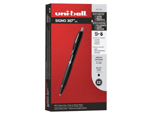 Uniball 307, 0.7mm Medium Point Gel Pens 12 Pack Black Colored Pens, Pens Fine Point, Smooth Writing, Pens Bulk for Office Supplies, Uniball Sells...