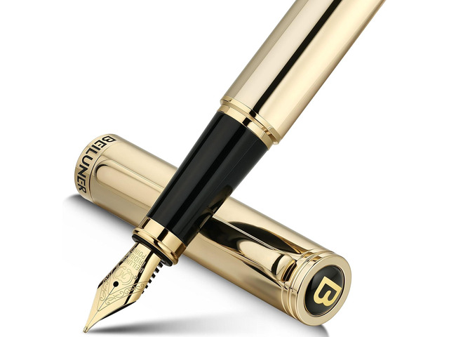 BEILUNER Gold Fountain Pen,Stunning Luxury Pens with 24K Gold Finish, Gorgeous 24K Gilded Nib(Medium), Fancy Pen Gift Set for Men & Women -Ink...