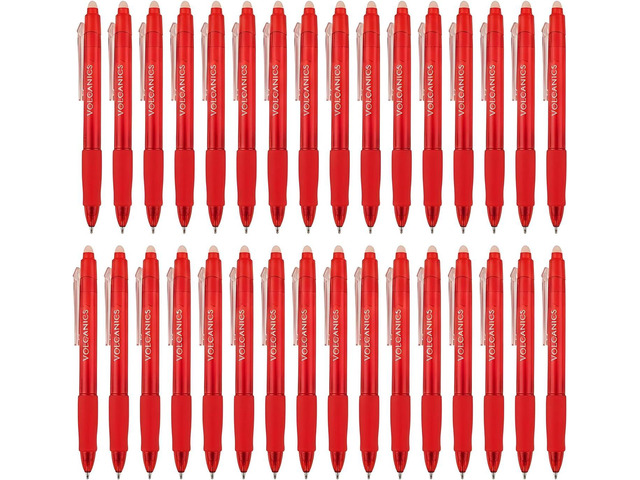 Volcanics Erasable Gel Pens Red Ink, 0.7MM,36 Pack Retractable Clicker Gel Ink Pen, Fine Point Smooth Writing for Office Work Journaling