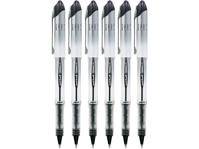 Vision Elite Rollerball Pens, Bold Point (0.8mm), Black Ink, 6 count, Bundle with Plastic Reusable Pouch