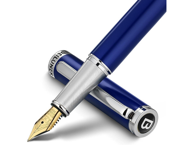 BEILUNER Luxury Fountain Pen Set,Solid 24K Gilded Medium Nib, Modern Classic Limited Edition -Includes 6 Ink Cartridges & Ink Refill Converter with...