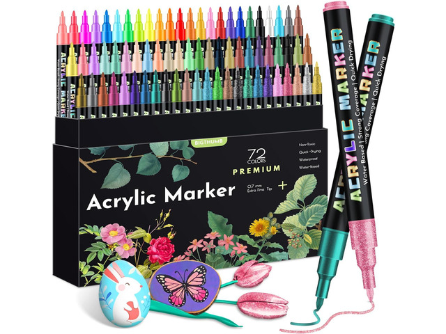 BIGTHUMB 72 Colors Acrylic Paint Pens Markers, Extra Fine Tip Acrylic Paint Markers for Rock Painting, Ceramic, Wood, Plastic, Canvas, Glass, Card...
