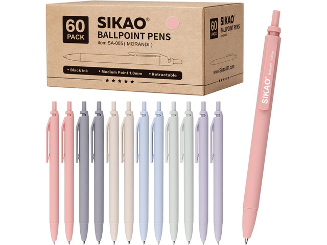 Morandi Pens Bulk 60 Pack Smooth Writing 1.0mm, Click Ballpoint Pens with Black Ink, Aesthetic Soft Pens for School, Office, Journaling & Gift Use