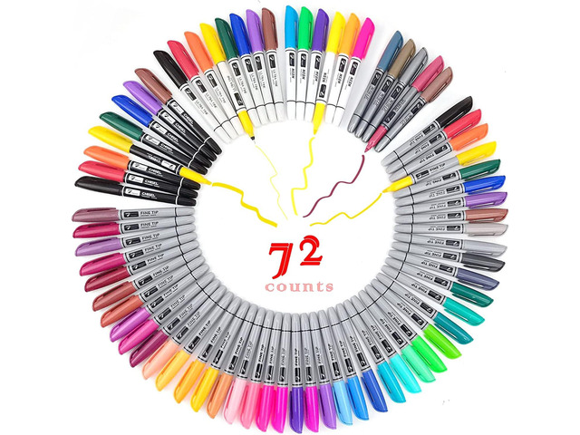 TOWON Permanent Markers 72 Assorted Colors - Waterproof Colored Pens Set 45 Fine Tip, 8 Ultra Fine, 8 Chisel Tip, 6 Neon, 5 Metallic Markers Home...
