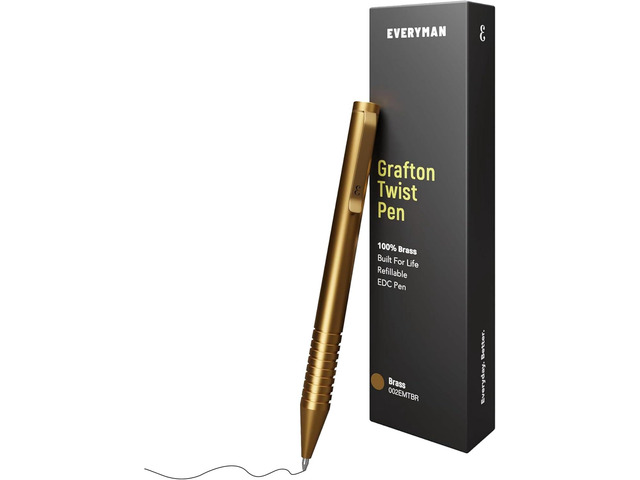 Everyman Brass Grafton Mini Twist Refillable 0.7mm Gel Ink Pen Sleek Anodized Aluminum Pocket Pen with Grooved Grip Smooth Writing EDC Ink Pen...