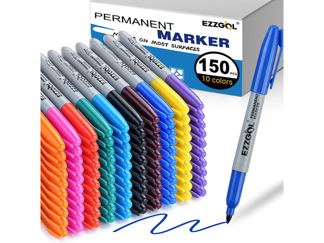 Ezzgol Permanent Markers Bulk, 150 Pack, 10 Assorted Colors,Multicolor Fine Tip Marker,Waterproof, Quick Drying on Paper,Metal,Wood,Plastic for...