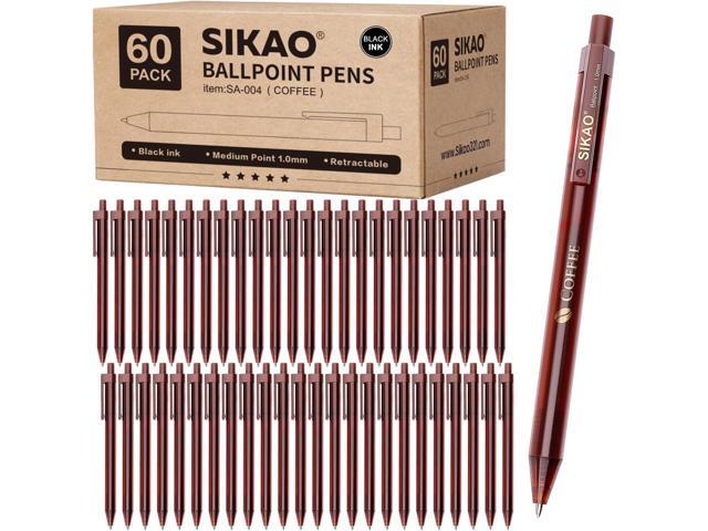 Coffee Ballpoint Pens Bulk, 60 Pack Click Pens Smooth Writing 1.0mm Black Ink, Coffee-Brown Barrel with Gold COFFEE Print for Office, School, Café...