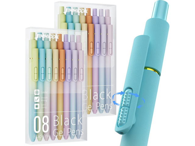 16Pcs Black Gel Pens - 0.7mm Medium Point Black Ink Pens Smooth Writing - Quick Drying Retractable Pen for Men Women (Gradient - 16Pcs)
