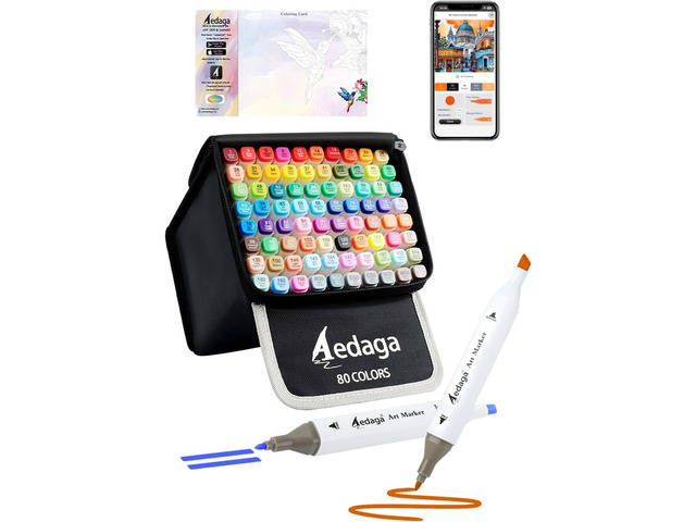 YHC 80 Colors Alcohol Markers with Free APP, Alcohol-Based Dual Chisel and Fine Tips Markers with Kickstand Case for Adult Coloring, Drawing,...