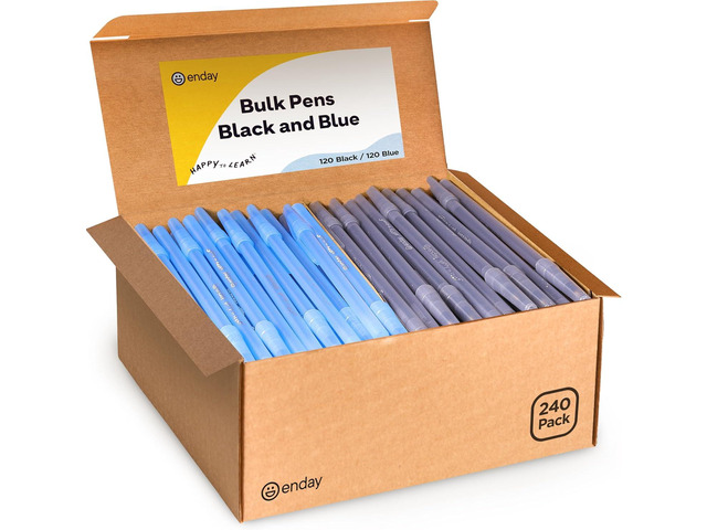 Enday Ballpoint Pens Bulk Blue and Black Pens (240 Pack) 120 Black & 120 Blue - Medium Point (1.0mm) Flexible Round Barrel For Writing Comfort,...