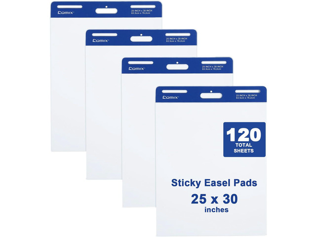 Comix Sticky Easel Pad, 25 x 30 Inches Flip Chart Paper for Teachers, Large Self Stick Easel Paper for Office School Classroom Supplies, 30...