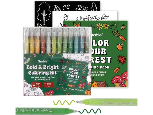 Grabie Coloring Kit, Acrylic Gel Pens Set with Coloring Book, 1.0mm Medium Tip Opaque Gel Pens for Adult Coloring Books, Drawing, Journaling,...