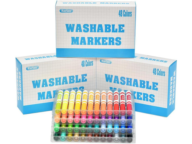 Rarlan Washable Markers Bulk, Markers for Kids, Bulk Pack, 48 Colors, 3 Boxes, 144 Count