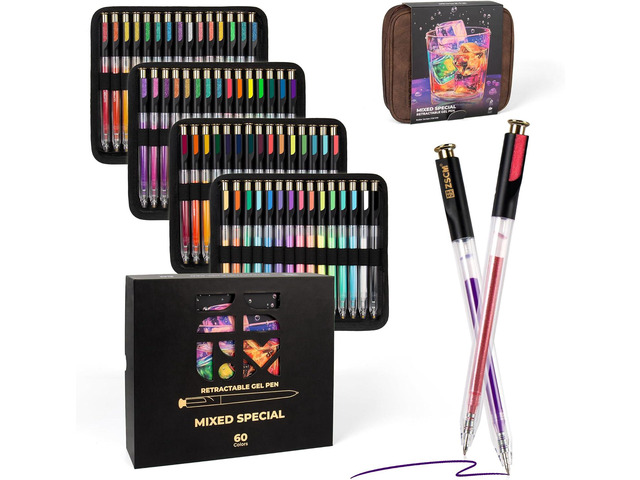 ZSCM Retractable Gel Pen For Adult Coloring, 60 Colors Large Capacity Multicolor Gel Ink Pens, 1 mm Fine Point Smooth Writing Color Pen for Adult...