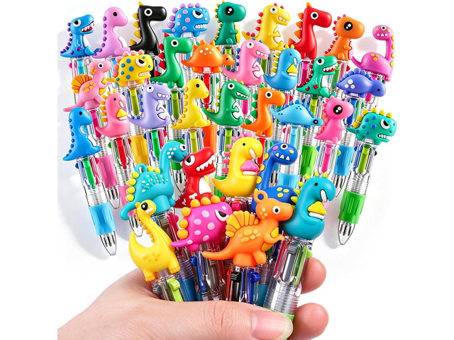 Vellibring 36pcs Mini Multicolor Dinosaur Pens in One 4-in-1, Bulk Cute Cartoon Dinosaur Retractable Writing Pens for Party Favors Birthdays...