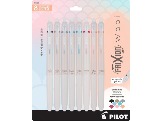 PILOT FriXion Waai Retractable & Refillable Erasable Gel Pens, Extra Fine Point 0.5 mm, Assorted Ink, 8 Count