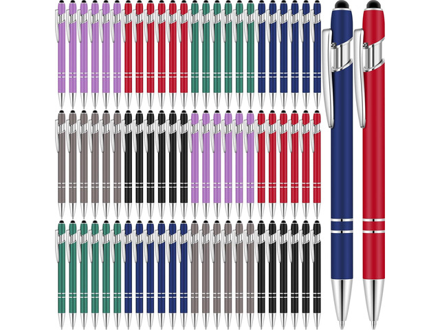 Leinuosen 72 Pcs Ballpoint Pen with Stylus Tip 1.0 mm/ 0.04 Inch Black Ink Metal Stylus Pen for Touch Screens 2 in 1 Stylus Ballpoint