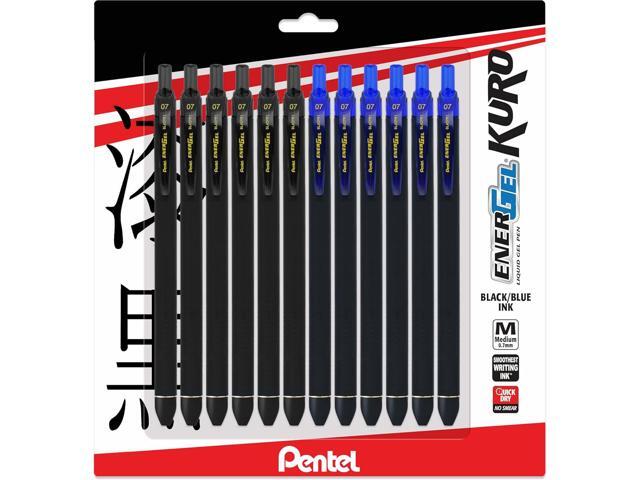 Pentel Energel 0.7 Kuro Gel Pen - Medium Line - 12 Pack of 6 Black & 6 Blue