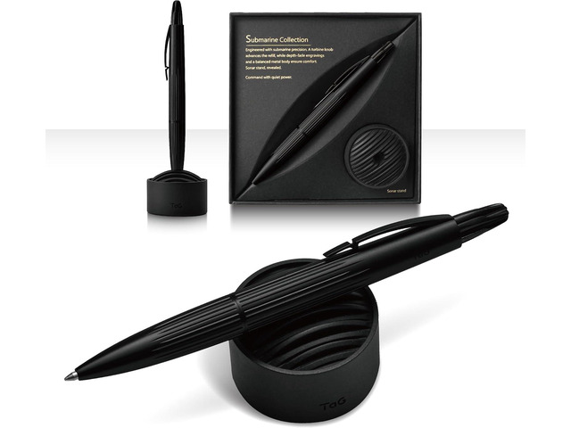 TAG Submarine Luxury Ballpoint Pen with Sonar Stand, Turbine Twist Desk Pen, Shadow Black Aerospace Aluminum Writing Instrument, Schmidt Refill,...