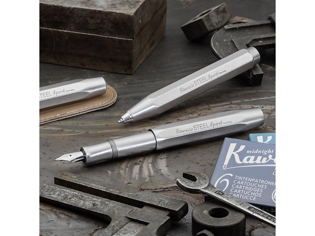 Kaweco STEEL SPORT Fountain Pen I Exclusive Reservoir Pen for Ink Cartridges Including Retro Metal Box I Writing Instrument Pen 13 cm I Nib: EF...