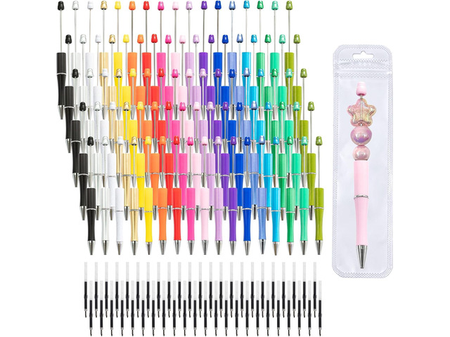 210 Pieces DIY Beadable Pen Bulk Kit 70PCS Ballpoint Pen with Refills & Bags Beads Pens Supplies, Beaded Pens for DIY Crafting (Beads Not...