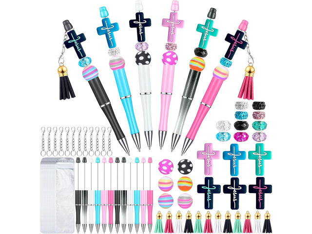 12 Pieces Beadable Pens Bulk with Colorful Silicone Beads for DIY Pen Making Kit Smooth Writing Beaded Pen for Women Kids Students Office...