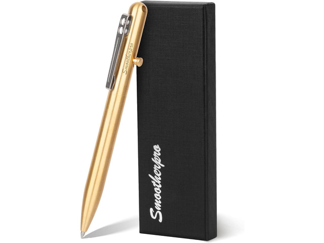 SMOOTHERPRO Solid Brass Bolt Action Pen Compatible Parker Refill with Pocket Stainless Steel Clip for Tremor Parkinson Arthritic Gift Business...