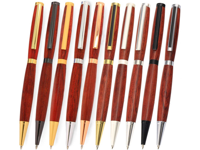Legacy Woodturning Slimline Pen Kit - 10 Pack Variety, Gold, Black Chrome, Chrome with Black Stripe Clip, Gun Metal, Copper
