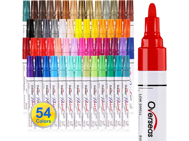 Overseas 54 Colors Paint Pens, Oil Based Assorted Colors Permanent Markers - Medium Tip, Quick Dry, Waterproof Paint Markers for Metal, Wood,...