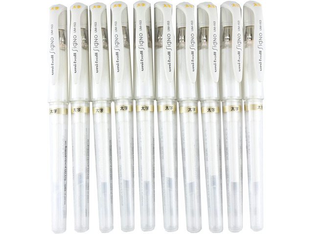 Uni Ball Signo UM-153,1.0mm, Gel Ink Rollerball Pens, White, 10 Set with MIYABI Stationery Original Pen Case Set(UM153.1x10)