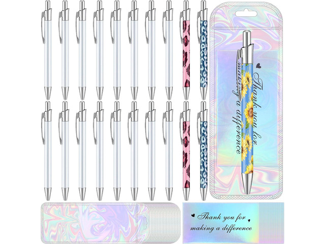 Yexiya 60 Pcs Sublimation Pen Blank Kit Heat Transfer Ballpoint Pen with Shrink Wrap Pouch Bag Holographic Thank You Card Personalized Gift for...