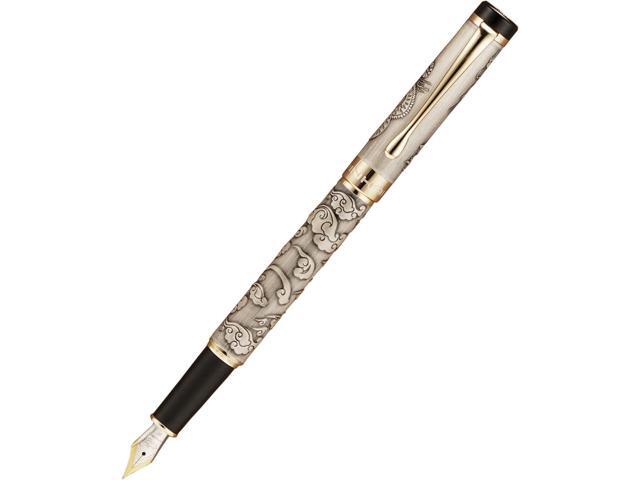 Jinhao 5000 Vintage Luxurious Metal Fountain Pen Beautiful Dragon Texture Carving, Ancient Gray Colour
