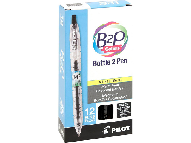 Pilot B2P Colors - Bottle to Pen Refillable & Retractable Rolling Ball Gel Pens Made From Recycled Bottles, Fine Point, Black G2 Inks, 0.7mm, 12-Pack