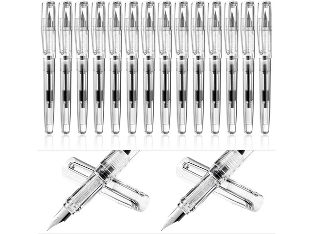 16 Pieces Fountain Pen Refillable Disposable Fountain Pens for Writing Fine Nib Signature Ink Pen Piston Filling Pen for Calligraphy Painting,...
