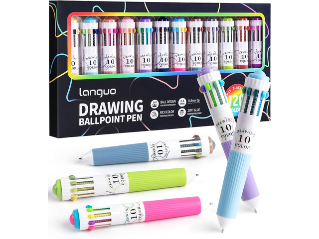 12 Park Multicolor Pens, 10-in-1 Colored Ballpoint Pen, 116 Colors, 0.8mm Fine Point Smooth Writing, Retractable Ballpoint Pens for Office School...