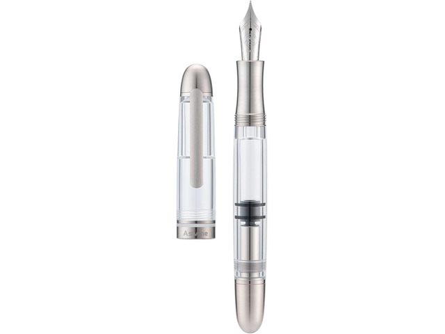 Asvine P36 Titanium Fountain Pen Piston Filling, Bock Extra Fine Nib Clear Transparent Acrylic Smooth Writing Signature Pen Case Gift Set