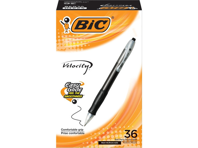 BIC Velocity Retractable Ball Pen, Medium Point (1.0mm), Black, 36-Count