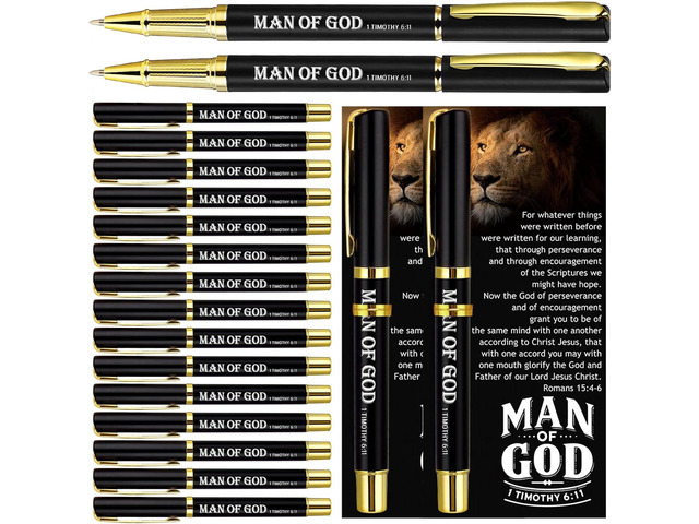 Sayglossy Christian Gifts for Men Father's Day Man of God Gifts Bulk Man of God Pens Bible Verse Ballpoint Pens Religious Cards with Ties Gift for...