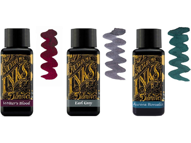 Diamine Fountain Pen Ink 30ml - 3 x Bottles - Writer's Blood & Earl Grey & Aurora Borealis, Writer's Blood, Earl Grey, Aurora Borealis