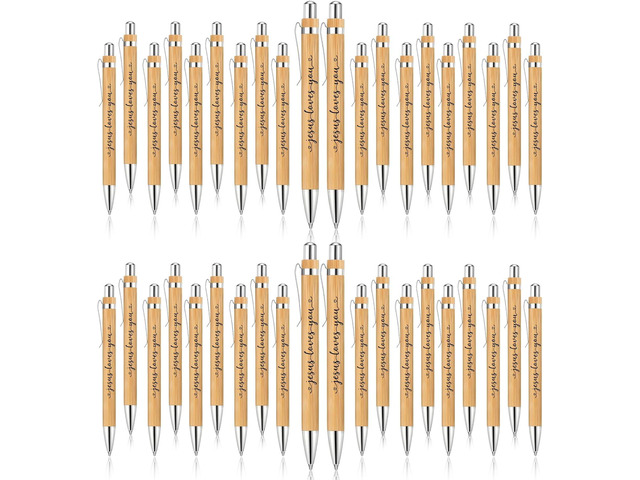 Yeaqee 100 Pcs Jesus Loves You Pen Bulk Christian Ballpoint Bamboo Bible Inspirational Black Ink Writing Pen Gifts for Teacher End of Years,...