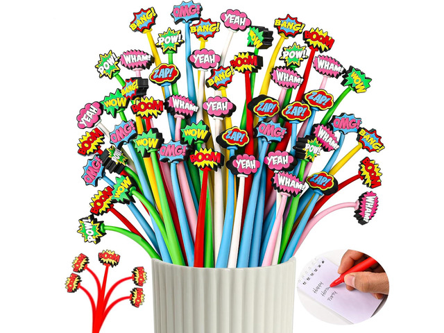 LiYiQ 50 PCS Hero Stress Relief Bobblehead Pens Fun Cute Pen Fidget Pens Kawaii Hero Boom Wow Pow Conversation Cool Pen for Classroom Prizes,...