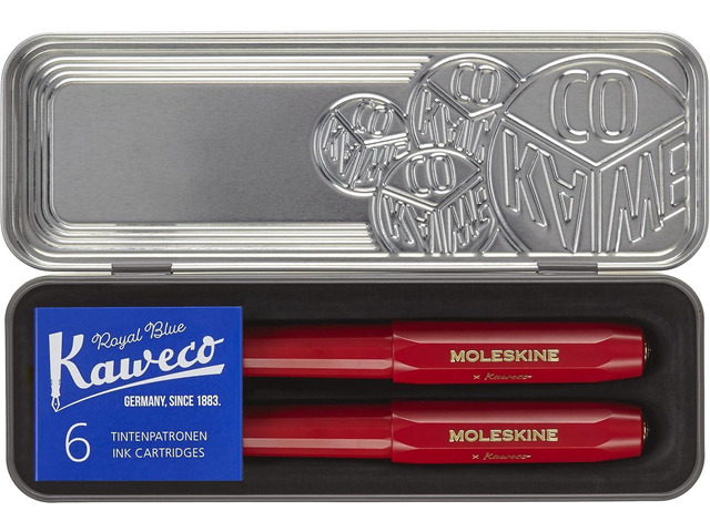 Moleskine x Kaweco, Fountain Pen and Ballpen Set, Medium Nib/1.0mm Point, Red with Blue Ink