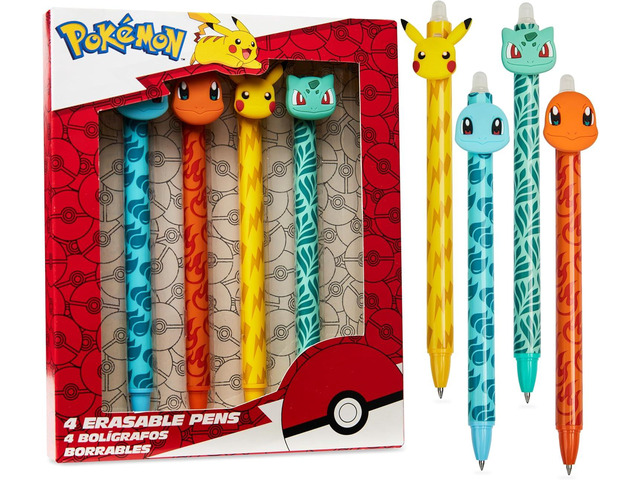 Pokemon Erasable Pens Set of 4 School Supplies Smooth Writing Retractable Pikachu Blue Gel Pens Ballpoint for Drawing Doodling Journaling Kawaii...