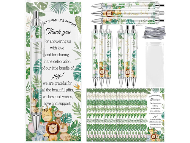 50 Sets Pen Baby Shower Favors Gifts for Guests Includes 50 Rolling Paper Ballpoint Pens and 50 Greeting Thank You Bookmarks Baby Shower Party...