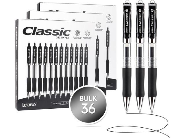 Classic Retractable Gel Roller Pens, 0.7mm Fine Point Black Ink (Black - 36 Packs)